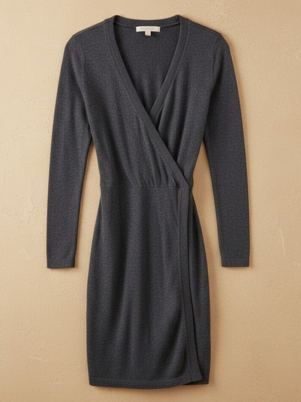 Banana Republic Charcoal Gray Fine Knit Wrap Dress XXS Petite V-Neck Long Sleeve